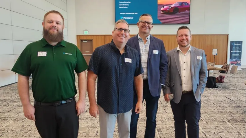 Tabletop presenters Scott Burnette, George Baraket, and James Bednar with Percepta President Thomas Monaghan