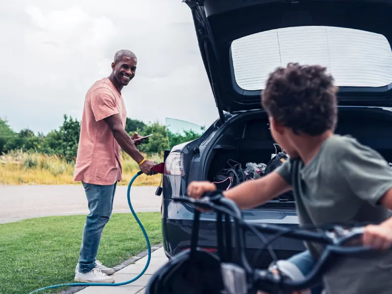 Man charging his car