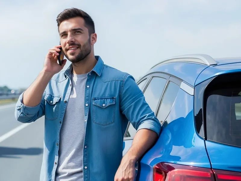 Man on the phone next to his car