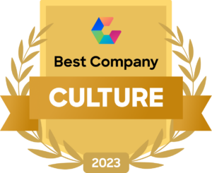 Gold badge with Comparably logo, "Best Company Culture 2023"