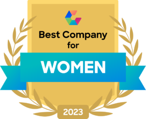 Gold badge with Comparably logo, "Best Company for Women 2023"